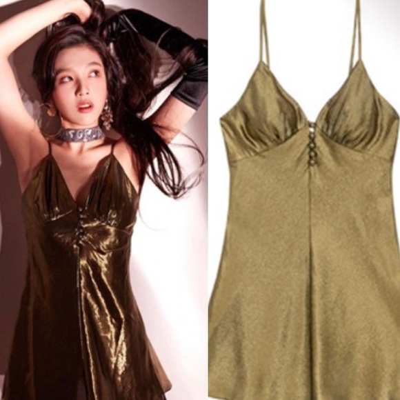 Sretsis, Kate irredentist gold Silk Lurex Slip Dress. K Pop Red Velvet Vibes - Picture 13 of 13